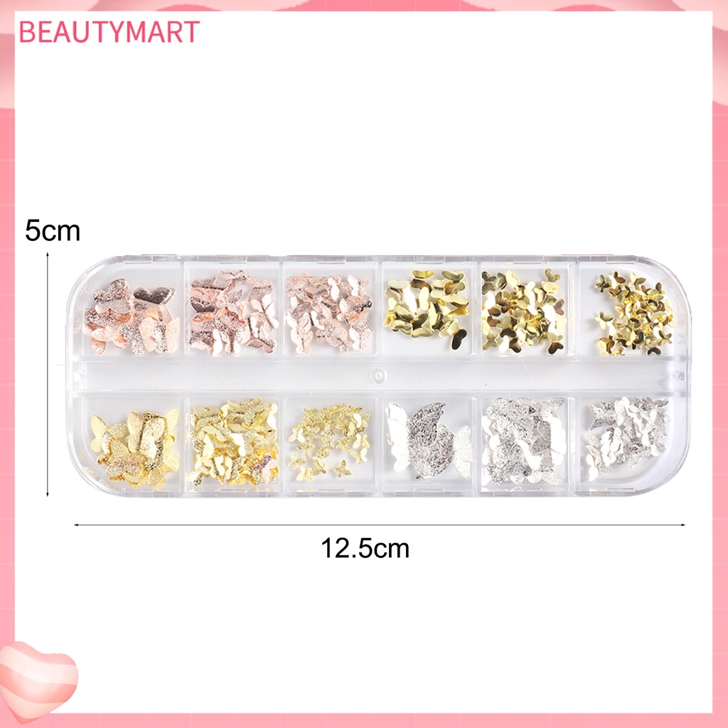 1 Hộp Phụ Kiện Trang Trí Móng Tay Hình Bướm 3D Bằng Kim Loại Chống Phai