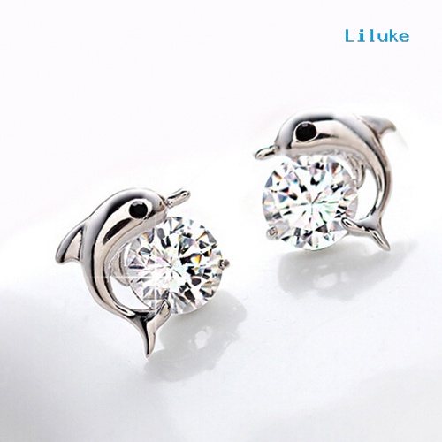 Đôi Khuyên Tai Mạ BạC HìNh Cá Heo ĐíNh Zirconia LấP LáNh ThờI Trang Cho Nữ