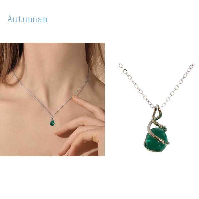 Vòng cổ Mặt Xoắn Ốc Bằng Thủy Tinh Màu Xanh Lá Đậm Thời Trang