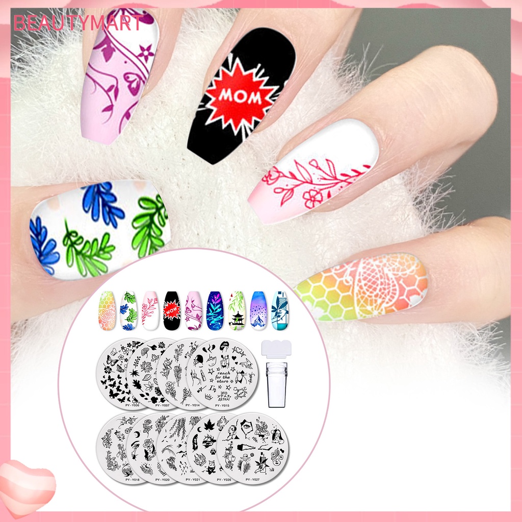 1 Bộ Đĩa Tem In Họa Tiết Trang Trí Móng Tay Bằng Nhựa Bền Chống Bụi Chống Bong Tróc Có Thể Tái Sử Dụng