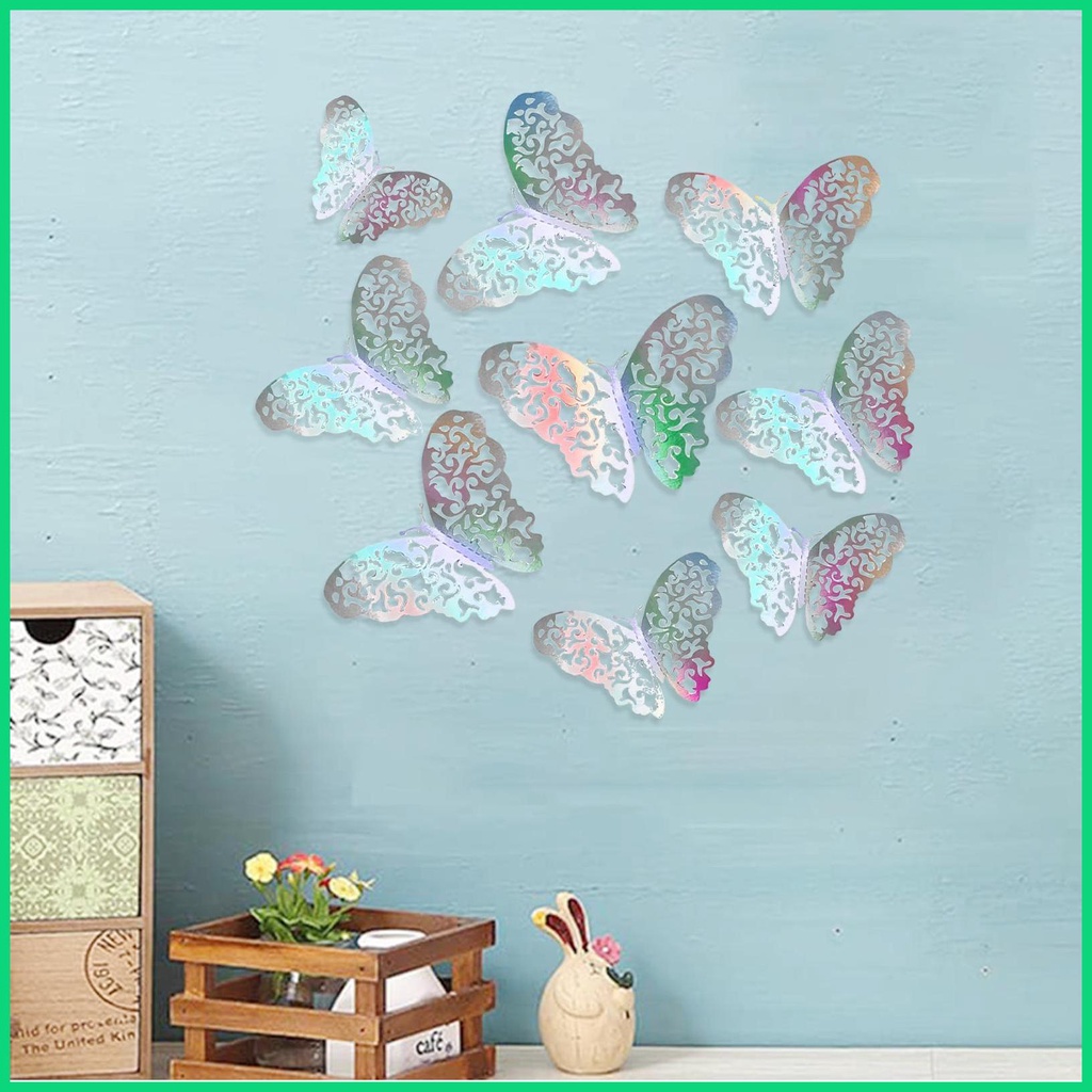 Set 12 Miếng Dán Tường Hình Bướm 3D Nhiều Màu Sắc Có Thể Tháo Rời