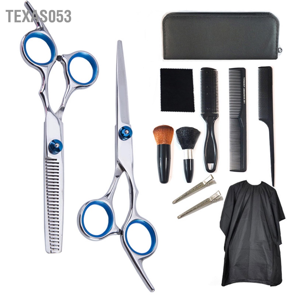 Texas053 11 Chiếc Kéo Cắt Tóc Bộ Kẹp Bàn Chải Lược Làm Bằng Thép Không Gỉ Cho Tiệm Xanh Dương