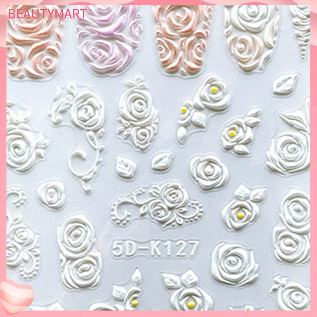 Miếng Dán Móng Tay Hiệu Ứng 5D Không Phai Siêu Mỏng Họa Tiết Hoa Dập Nổi Màu Trắng Dùng Trang Trí Móng Tay
