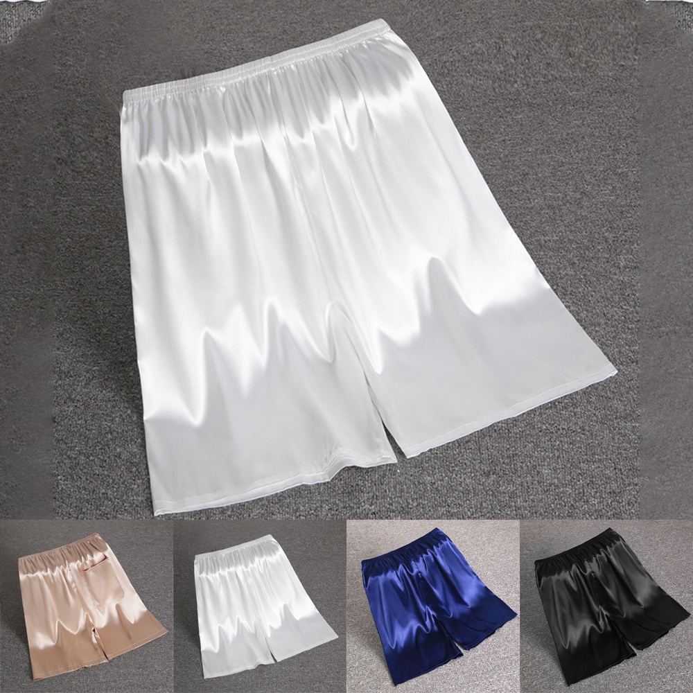 Quần Short Ngủ Vải Lụa Satin Lưng Thun Phối Túi Kiểu Cổ Điển Cá Tính Cho Nam