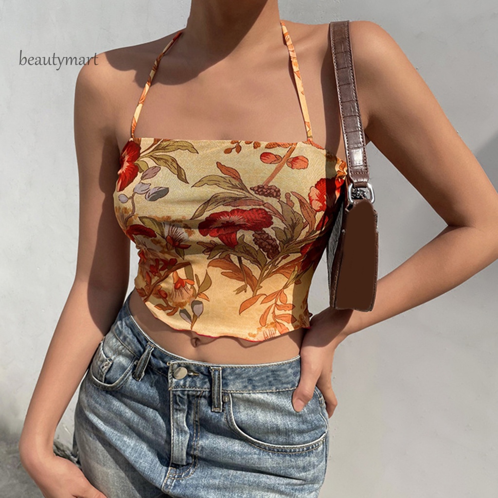 Áo Croptop Cổ YếM Hở Lưng Có Dây Đan ChéO 1 MàU