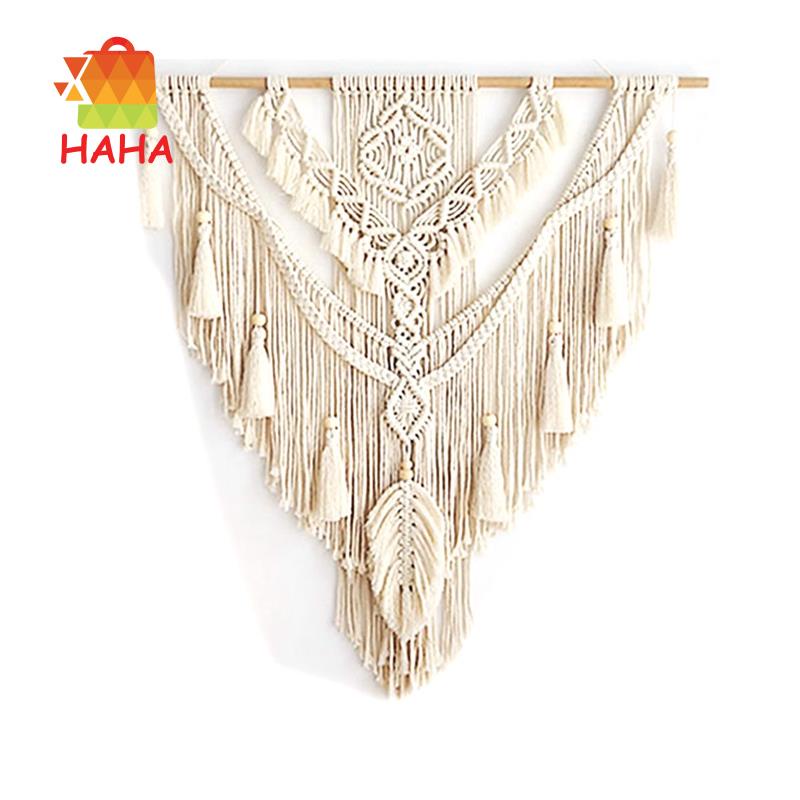 Thảm Macrame Đan Tay Phối Tua Rua Treo Tường Trang Trí Phong Cách Bohemian