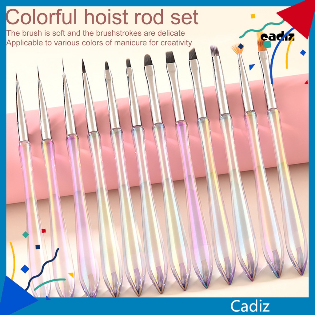 Set 12 Cọ Vẽ Móng Tay Nghệ Thuật Bằng Sợi Nylon Chống Trượt Linh Hoạt Chuyên Dụng Cho Salon DIY