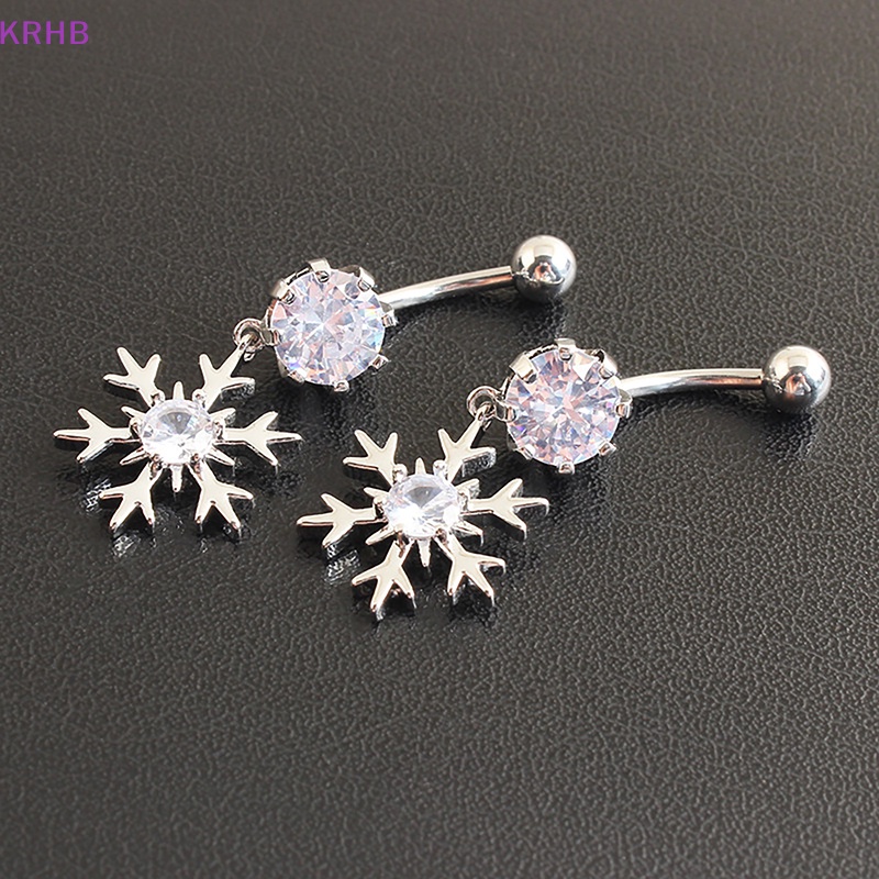 Khuyên Rốn Bằng Thép Không Gỉ Trang Trí Bông Tuyết Đính Đá Xinh Xắn Cho Nữ Mới