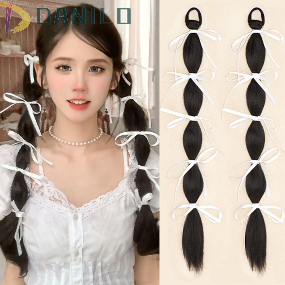 Tóc Giả Thắt Bím Co Giãn Bằng Sợi Tổng Hợp Màu Trắng Đen Ngọt Ngào Cho Nữ