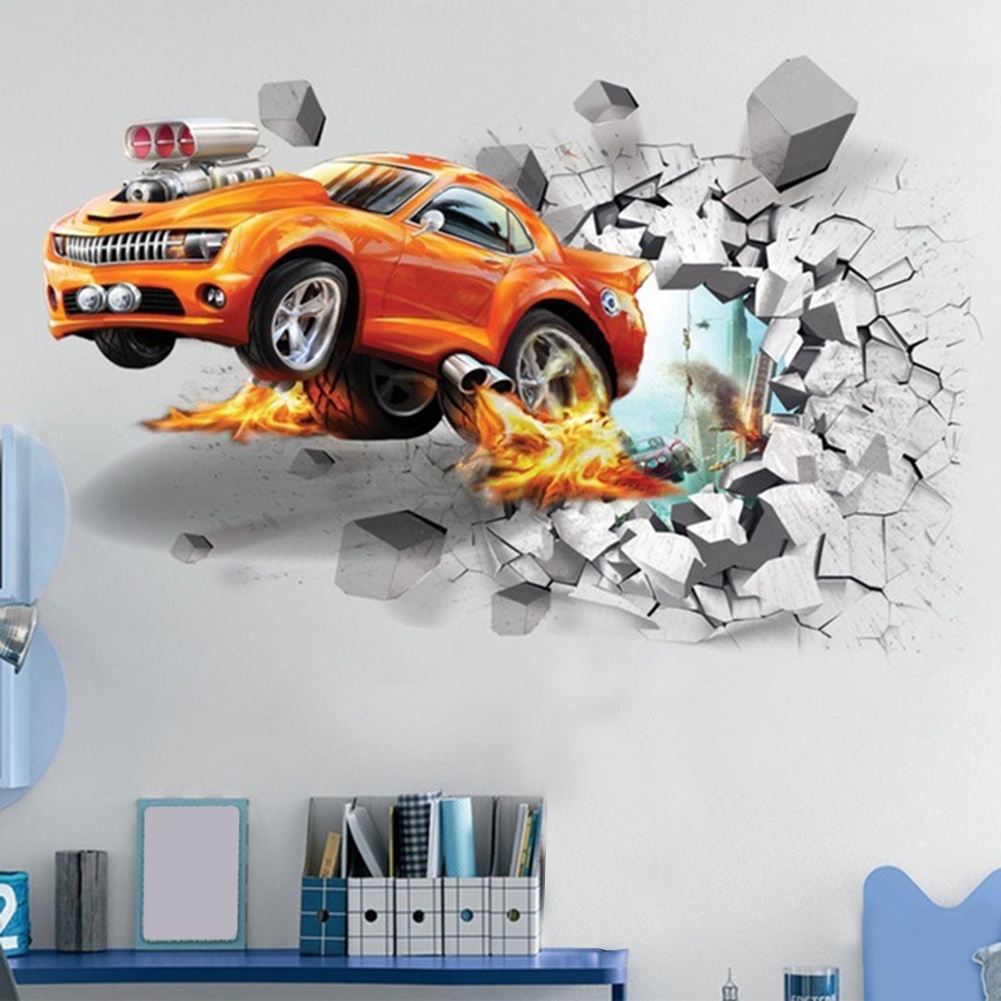 Sticker Dán Tường Họa Tiết Xe Hơi Hoạt Hình 3D Dễ Thương Bắt Mắt