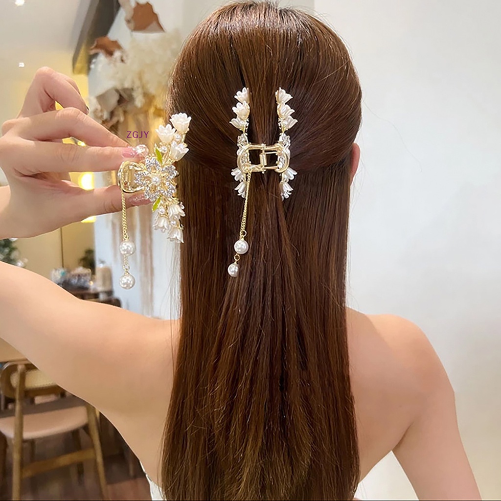 Kẹp Tóc Đuôi Ngựa Hình Cá Mập Đính Đá Phối Tua Rua Phong Cách Cổ Điển Thời Trang Cho Nữ Mới