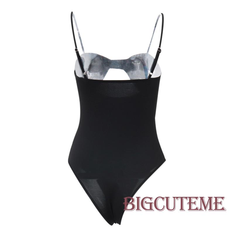 [] Áo Liền Quần Hai Dây Màu Trơn Khoét Lỗ Trước Cho Nữ Đen