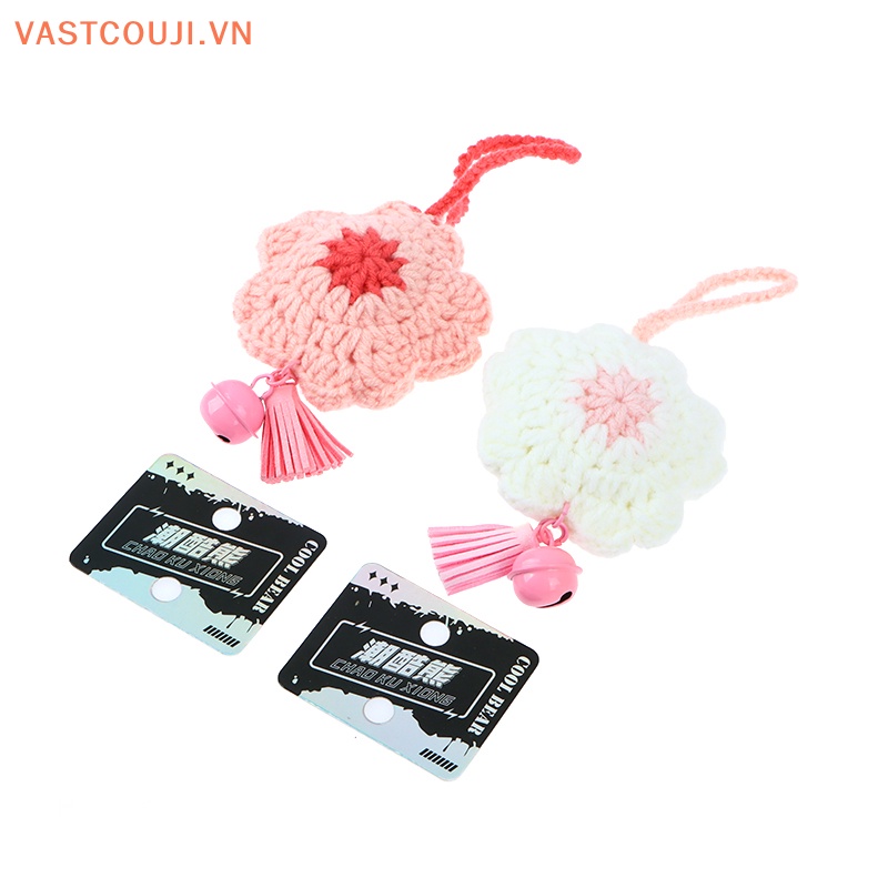 Móc Khóa Hình Hoa Anh Đào Đan Len Thủ Công Phối Tua Rua Dễ Thương