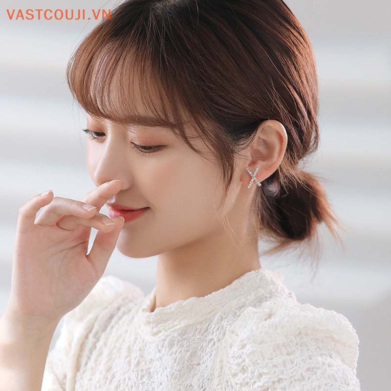 1 Đôi Khuyên Tai Chữ X Đính Đá Thời Trang Cho Nữ