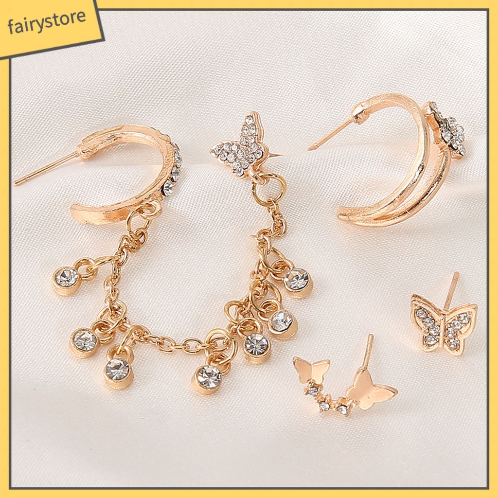 Bộ 4 Khuyên Tai Hình Bướm Bằng Hợp Kim Dùng Hàng Ngày Cho Bạn Gái