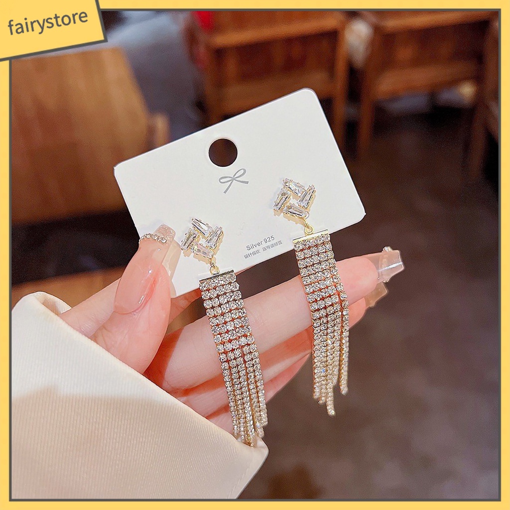 1 Đôi Bông Tai Dáng Dài Đính Đá Thời Trang