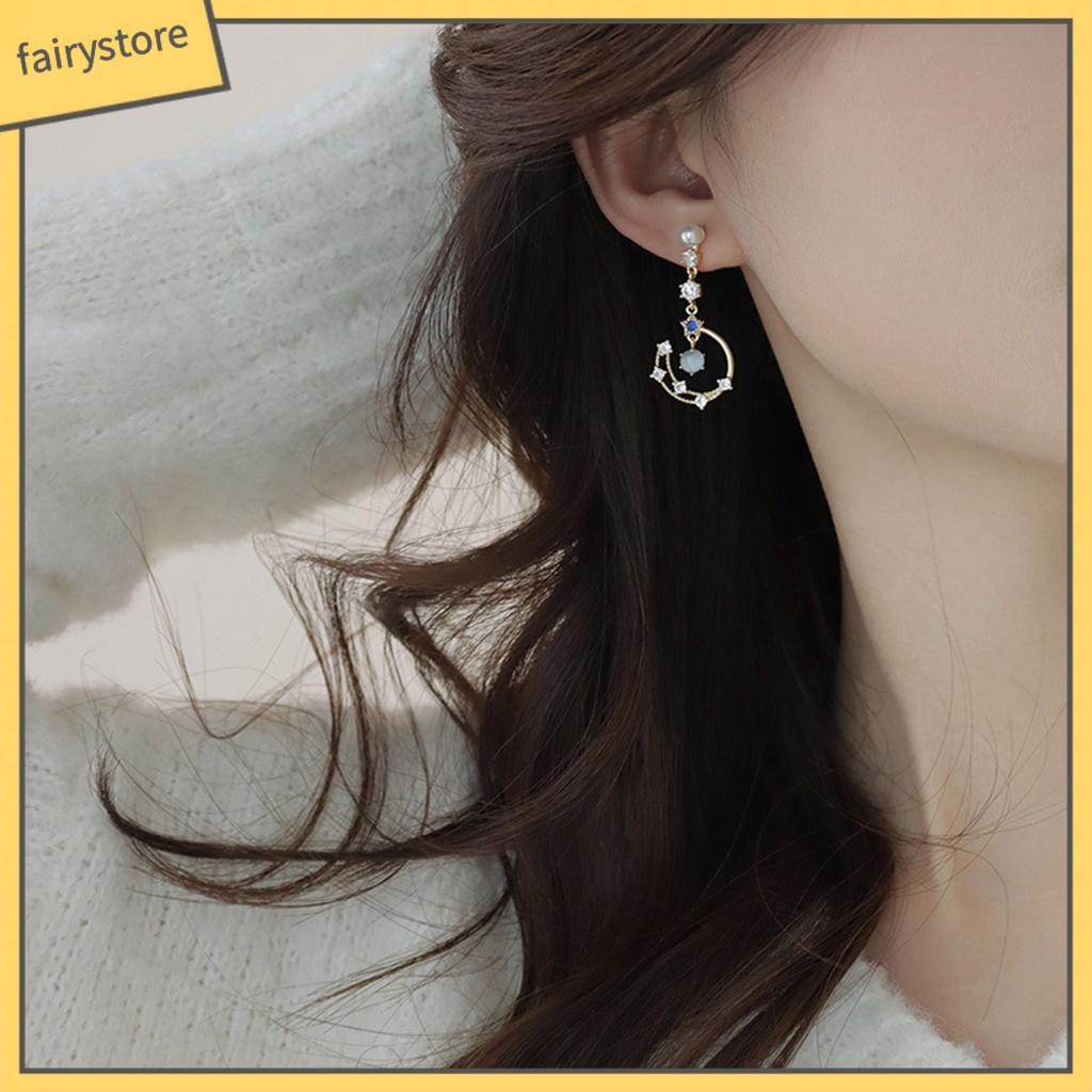 1 Đôi Bông Tai Hợp Kim Dáng Dài Đính Đá Màu Sắc Không Đối Xứng Dành Cho Nữ