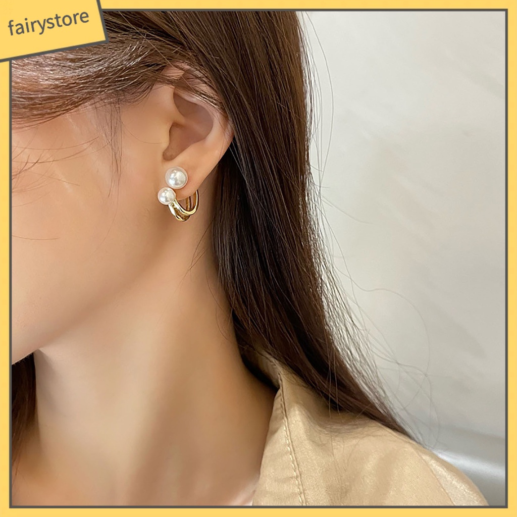 [FRO] 1 Đôi Bông Tai Ngọc Trai Hai Lớp Duyên Dáng Đơn Giản Thích Hợp Làm Quà Tặng