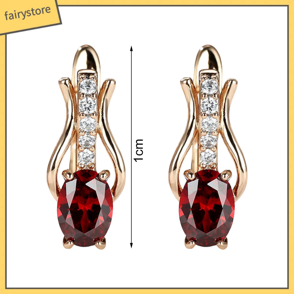 1 Đôi Bông Tai Hình Oval Đính Đá Zircon Giả Lấp Lánh Sang Trọng Dành Cho Nữ