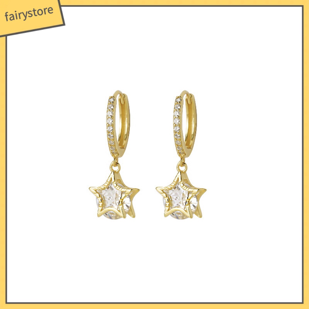 1 Đôi Bông Tai Dáng Dài Hình Ngôi Sao Đính Đá Phong Cách Retro