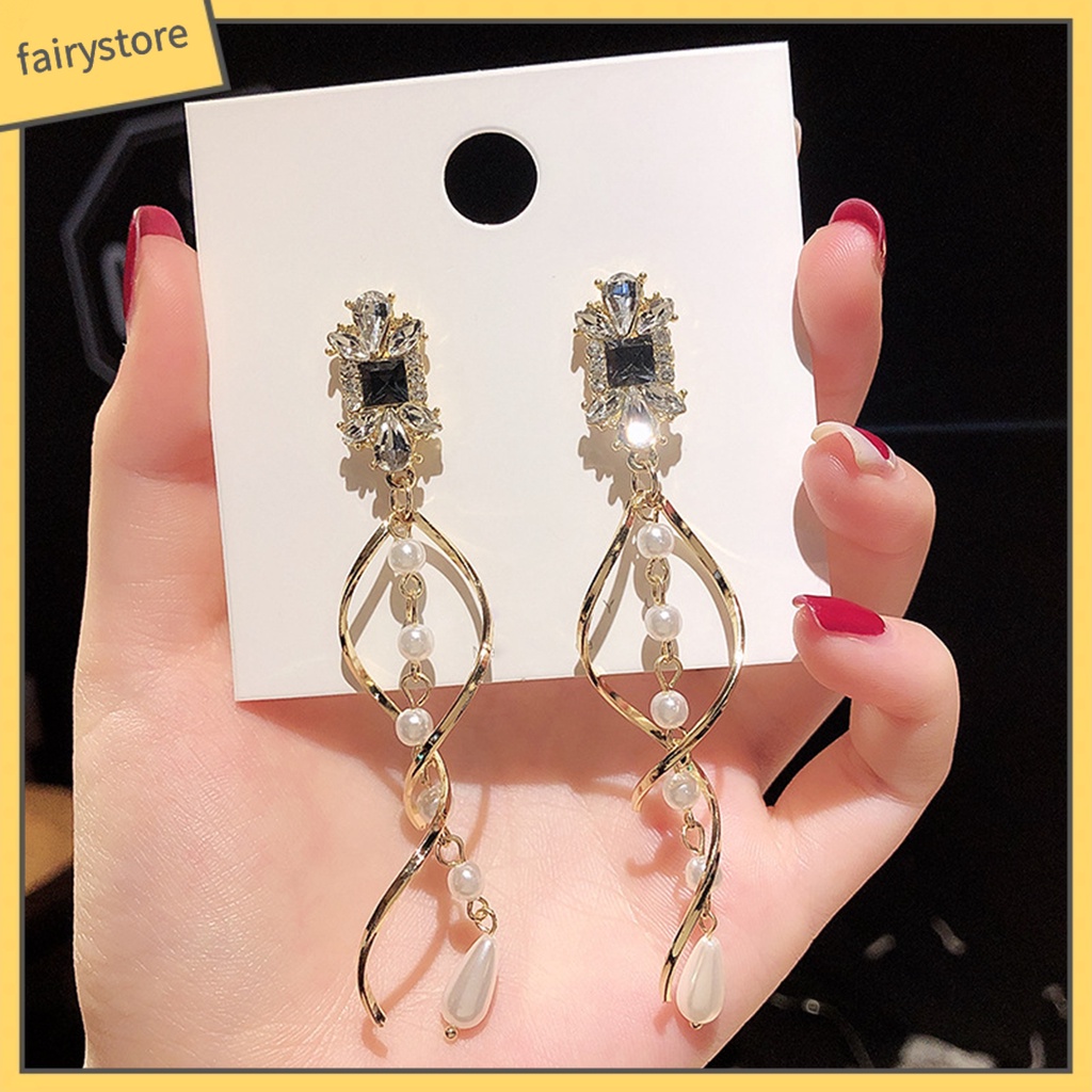 1 Đôi Bông Tai Hình Nơ Đính Ngọc Trai Giả Phong Cách Vintage