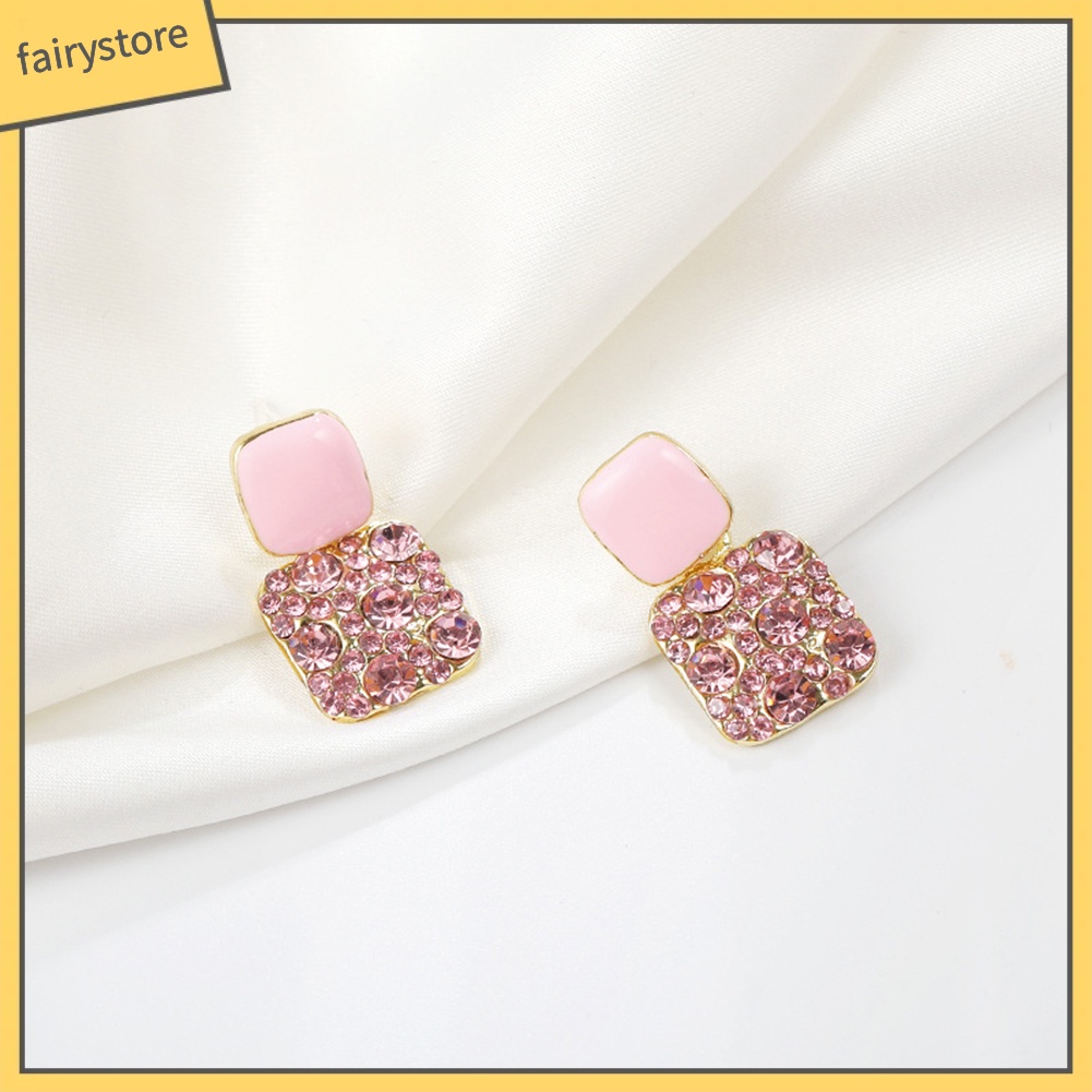 Bông Tai Hình Vuông Đính Đá Toàn Diện Thanh Lịch Cho Nữ