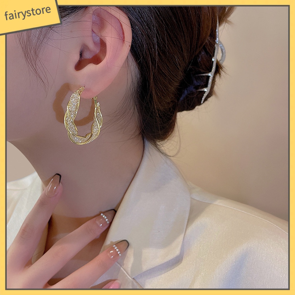 1 Đôi Khuyên Tai Kim Loại Tròn Xoắn Thời Trang