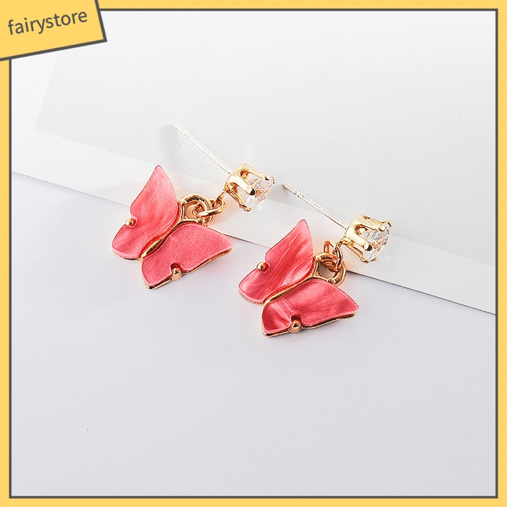 Bông Tai Hình Bướm Bằng Acrylic Đính Đá Zircon Nhiều Màu Phong Cách Đơn Giản Dành Cho Nữ