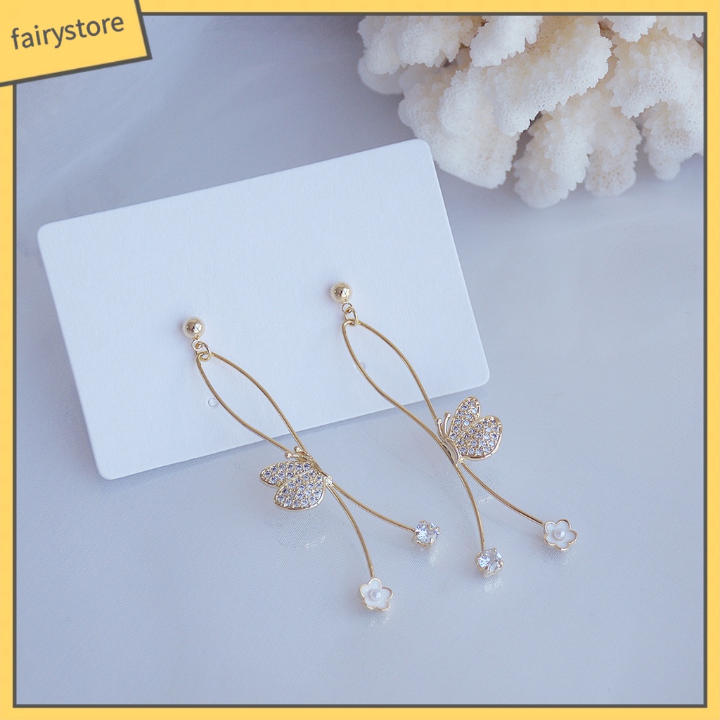 1 Đôi Bông Tai Nữ Đính Đá Ngọc Trai Nhân Tạo Hình Bướm / Chữ Thập Thời Trang