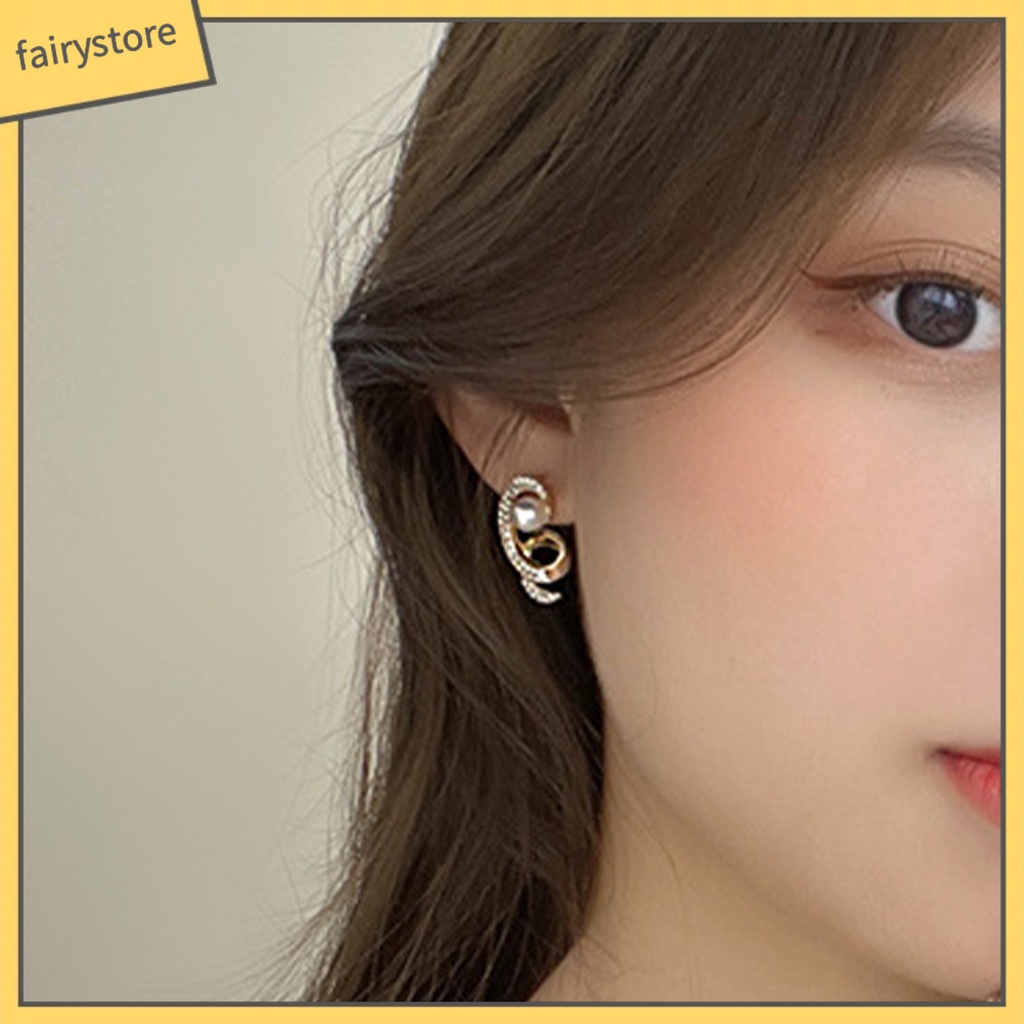 1 Đôi Bông Tai Hình Xoắn Ốc Đính Đá Lấp Lánh Thời Trang Hàng Ngày