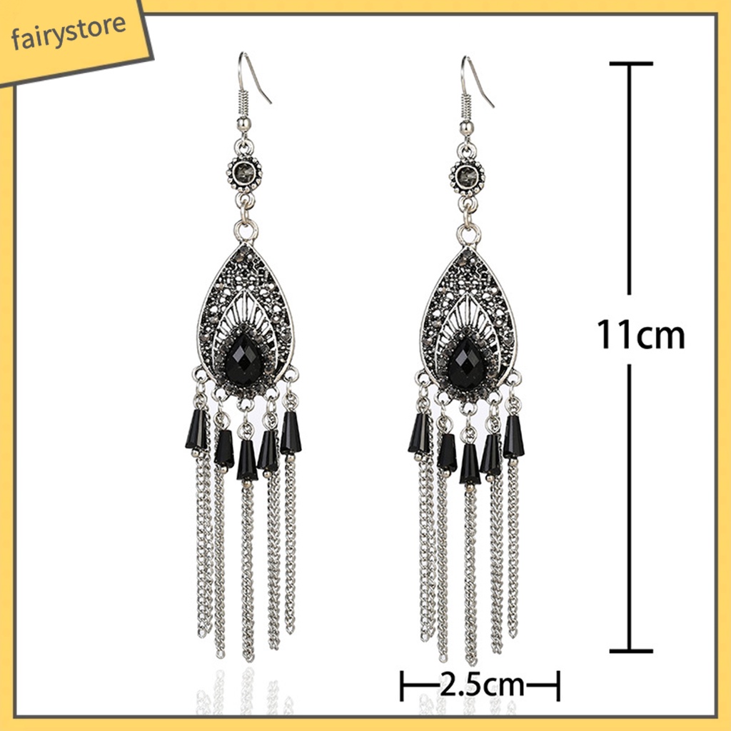 1 Đôi Bông Tai Dáng Dài Đính Đá Chống Mồ Hôi Phong Cách Trung Hoa Thời Trang