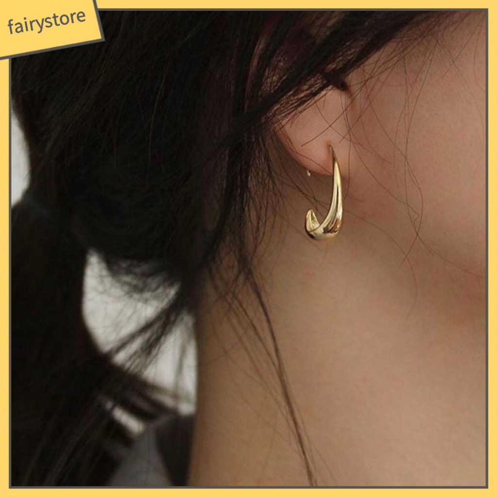 1 Đôi Bông Tai Hình Giọt Nước Màu Trơn Đơn Giản Dành Cho Nữ