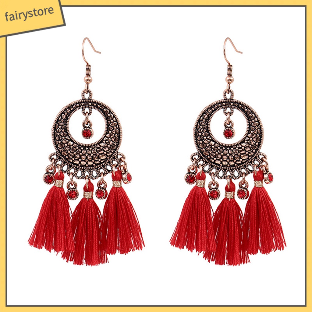 1 Đôi Bông Tai Dáng Dài Phối Tua Rua Màu Đỏ Thời Trang Dự Tiệc Cưới / Lễ Hội Cho Nữ