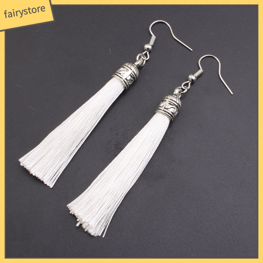 1 Đôi Bông Tai Thiết Kế Móc Tua Rua Phong Cách Bohemian