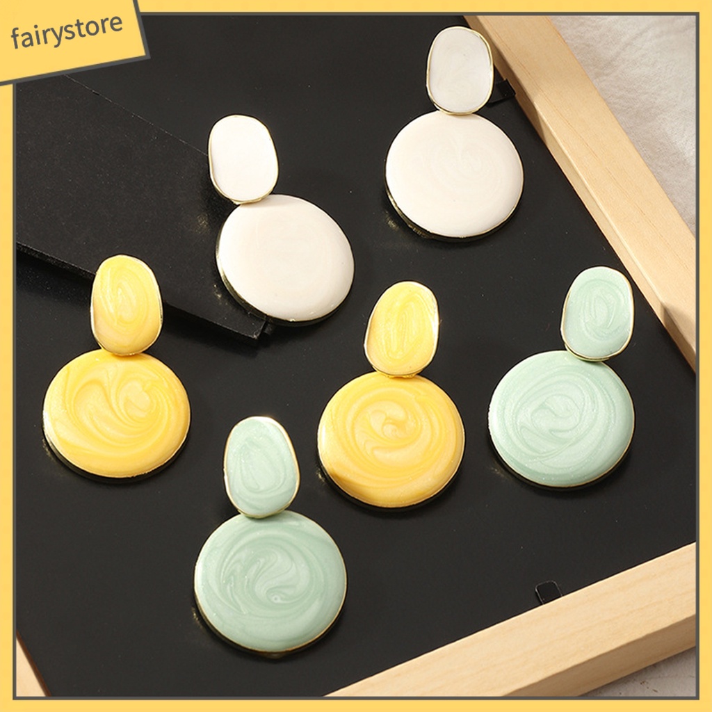 Bông Tai Hợp Kim Dáng Dài Hình Oval Màu Kẹo Ngọt Thời Trang Dự Tiệc