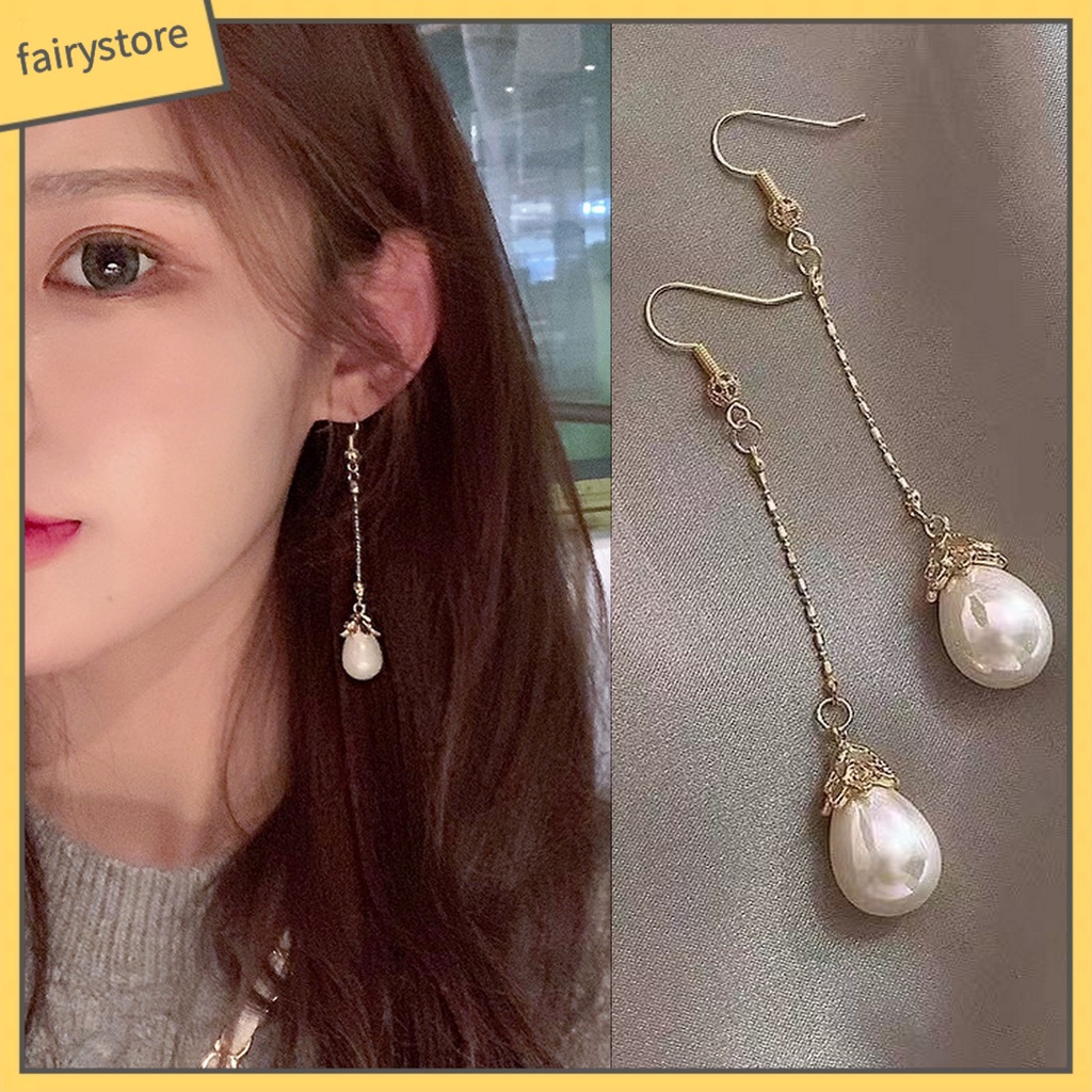 1 Đôi Bông Tai Dáng Dài Đính Ngọc Trai Giả Sang Trọng Cho Nữ