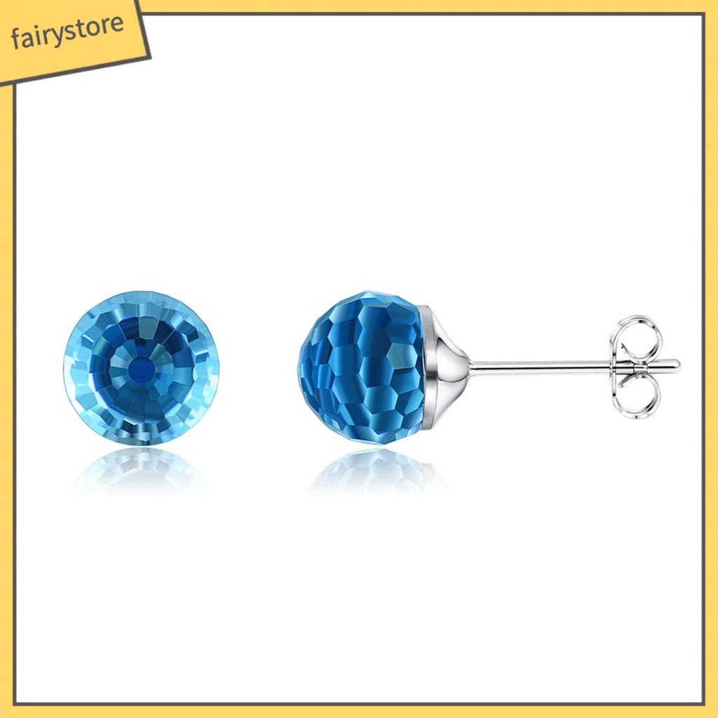 [FRO] Khuyên Tai Xỏ Bằng Bạc Sterling Đính Pha Lê Tròn Chống Va Đập Hàng Ngày Cho Nữ