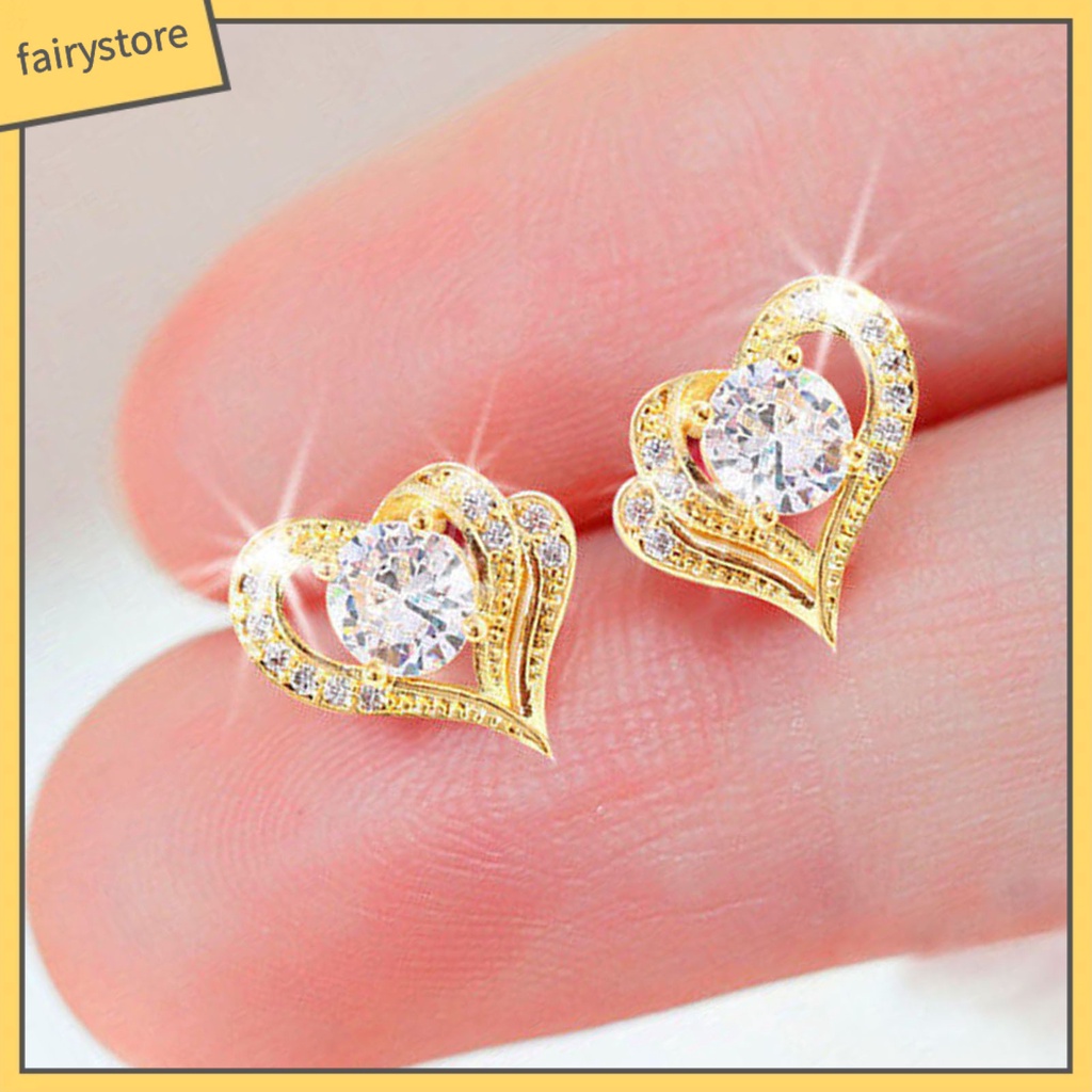 1 Đôi Bông Tai Hình Trái Tim Bằng Hợp Kim Thời Trang Dành Cho Nữ