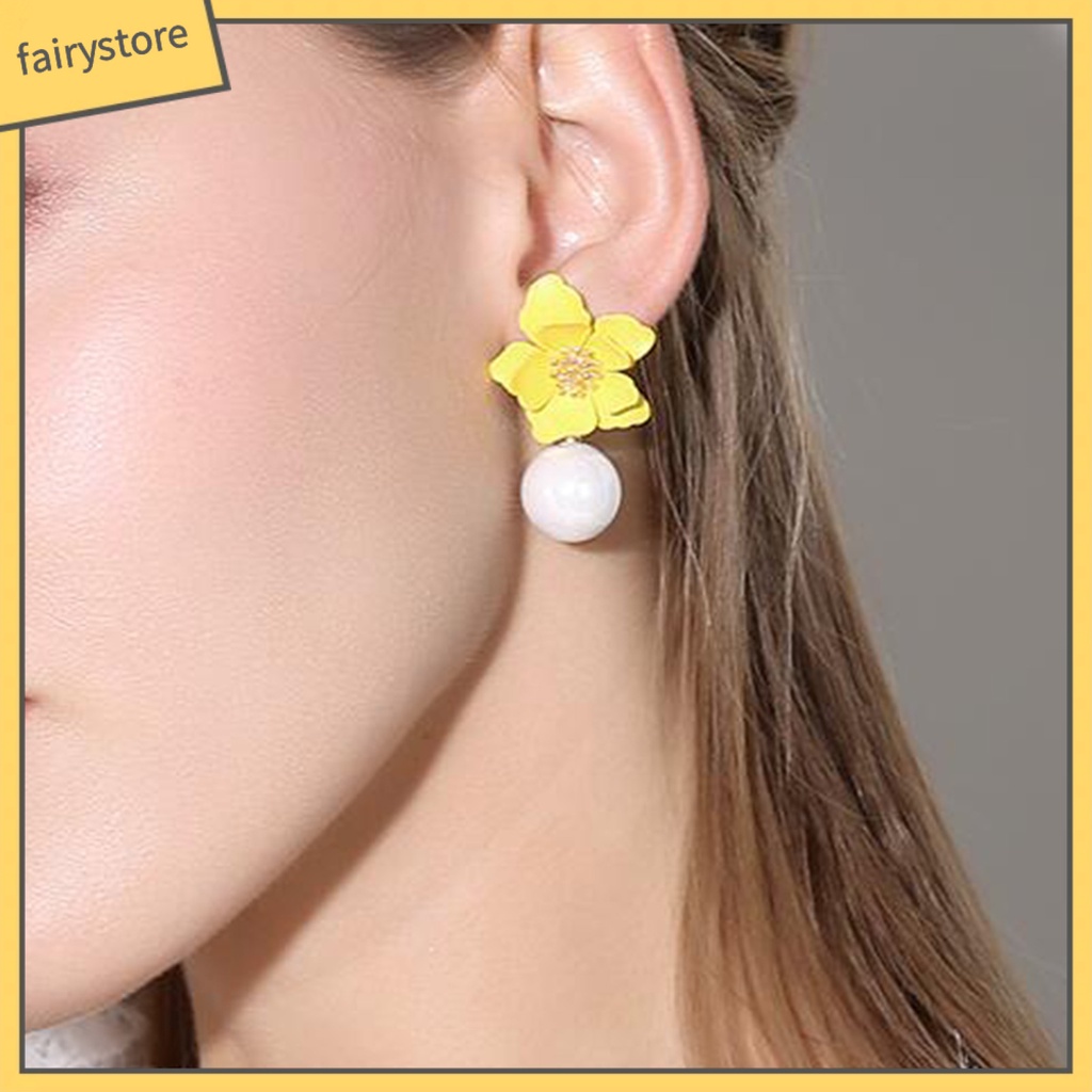 1 Đôi Bông Tai Hình Hoa Lớn Bằng Hợp Kim Đính Ngọc Trai Nhân Tạo Dành Cho Nữ