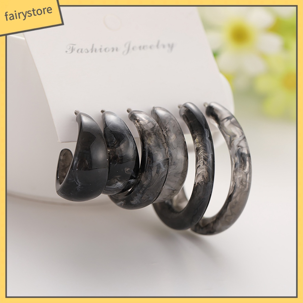 Set 3 Đôi Bông Tai Hình Chữ C Bằng Acrylic Trong Suốt Dành Cho Nữ