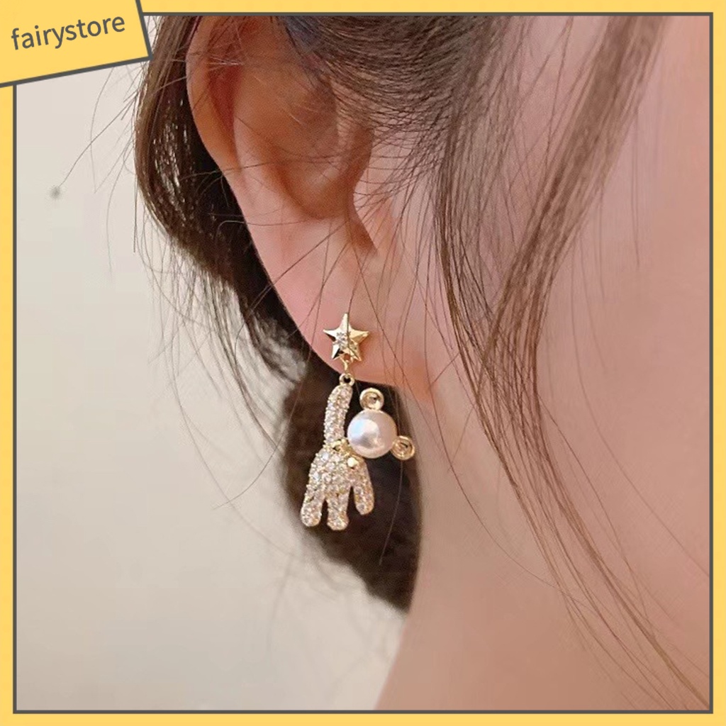 1 Đôi Bông Tai Hình Gấu Hợp Kim Dáng Dài Lấp Lánh Thời Trang Dự Tiệc Dành Cho Nữ