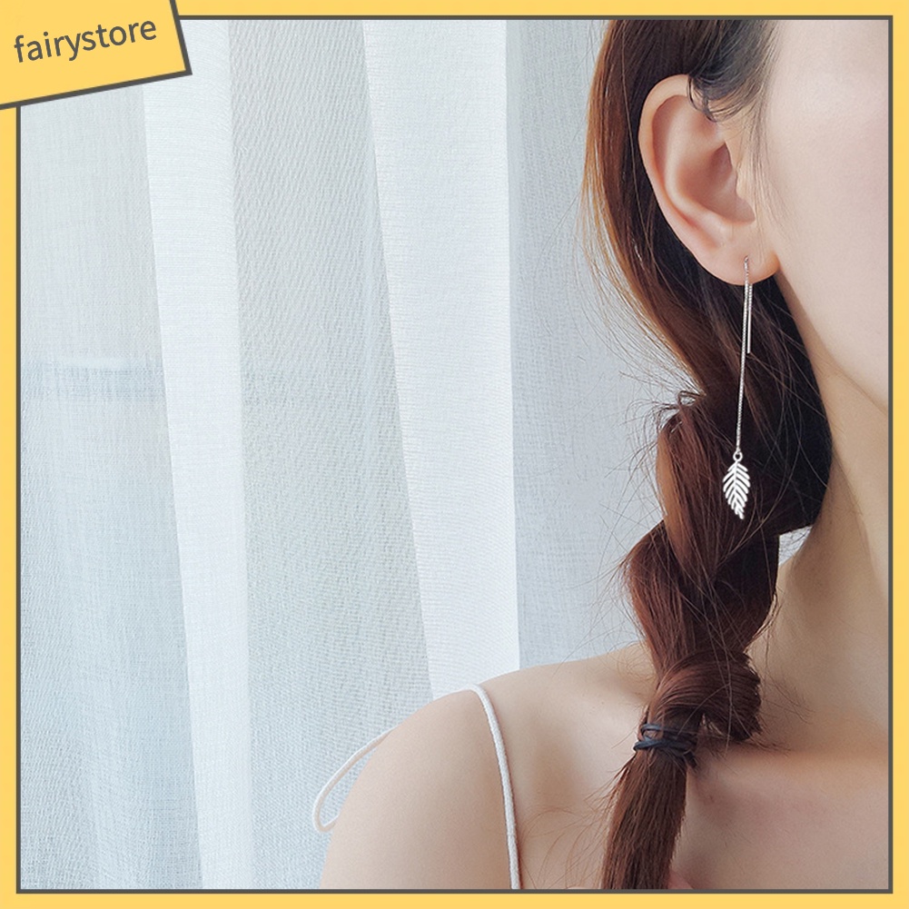 Bông Tai Chuỗi Dài Hình Chiếc Lá Đơn Giản Thời Trang Dành Cho Nữ