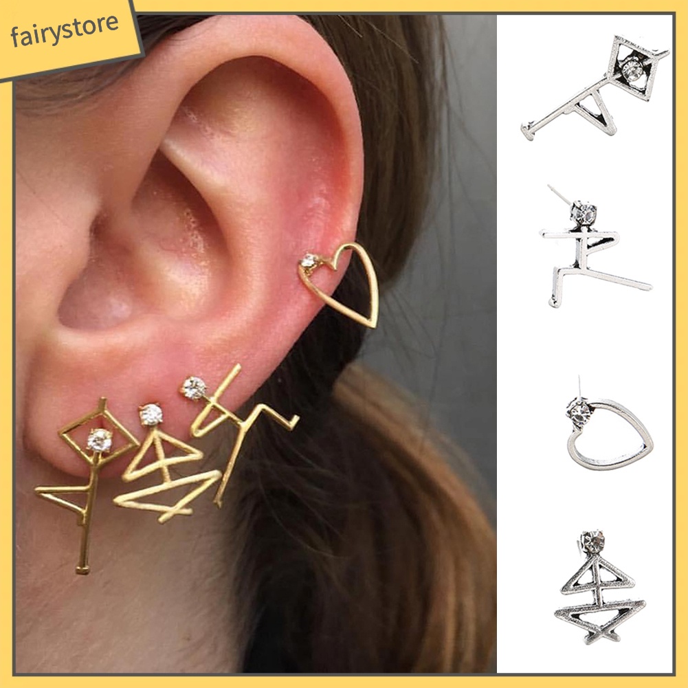 Set 4 Khuyên Tai Mô Hình Người Đính Đá Phong Cách Cổ Điển Dành Cho Nữ