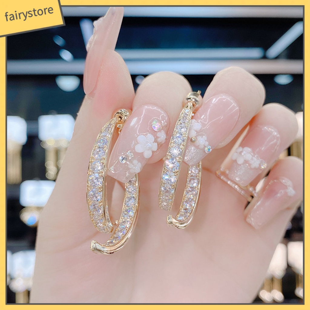 1 Đôi Bông Tai Hình Chữ Thập Đính Đá Lấp Lánh Thời Trang Dự Tiệc