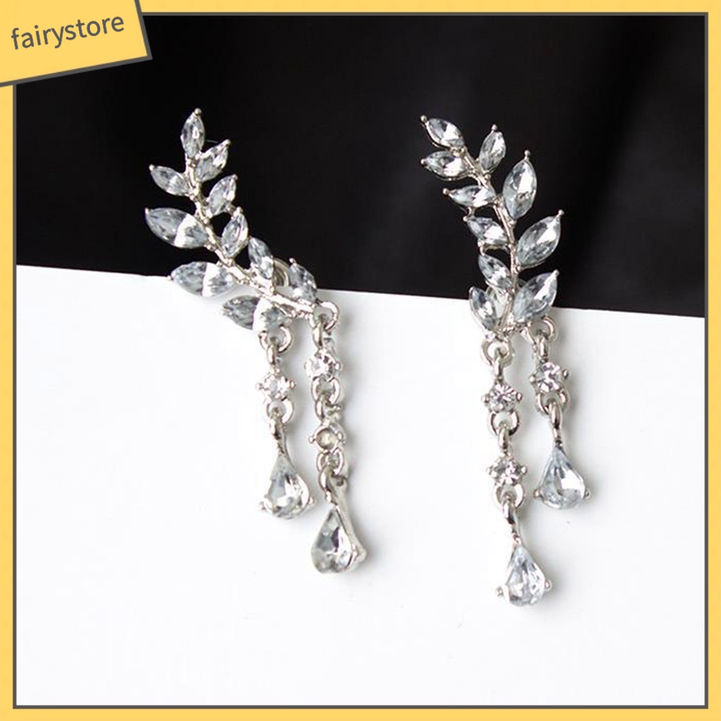 1 Đôi Bông Tai Hình Giọt Nước Đính Đá Lấp Lánh Dành Cho Cô Dâu