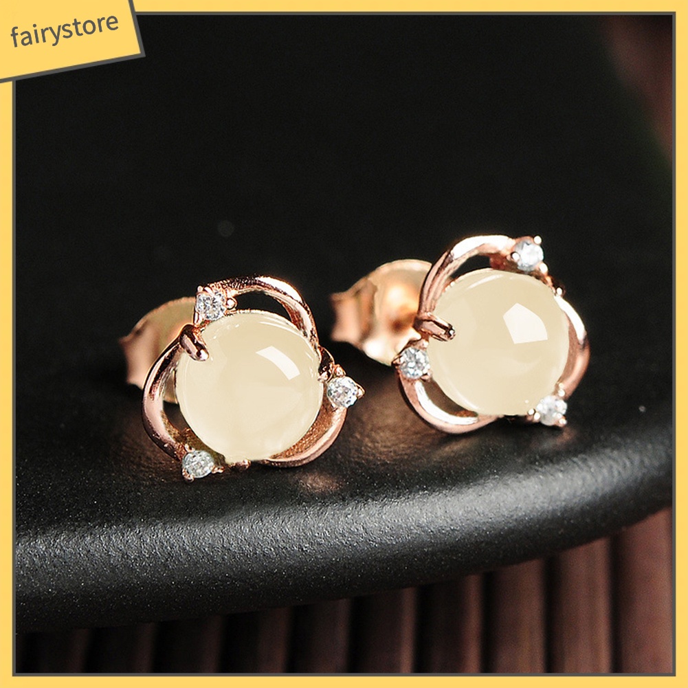 Bông Tai Mạ Bạc Hình Hoa Đính Ngọc Bích Giả Thời Trang Cho Nữ