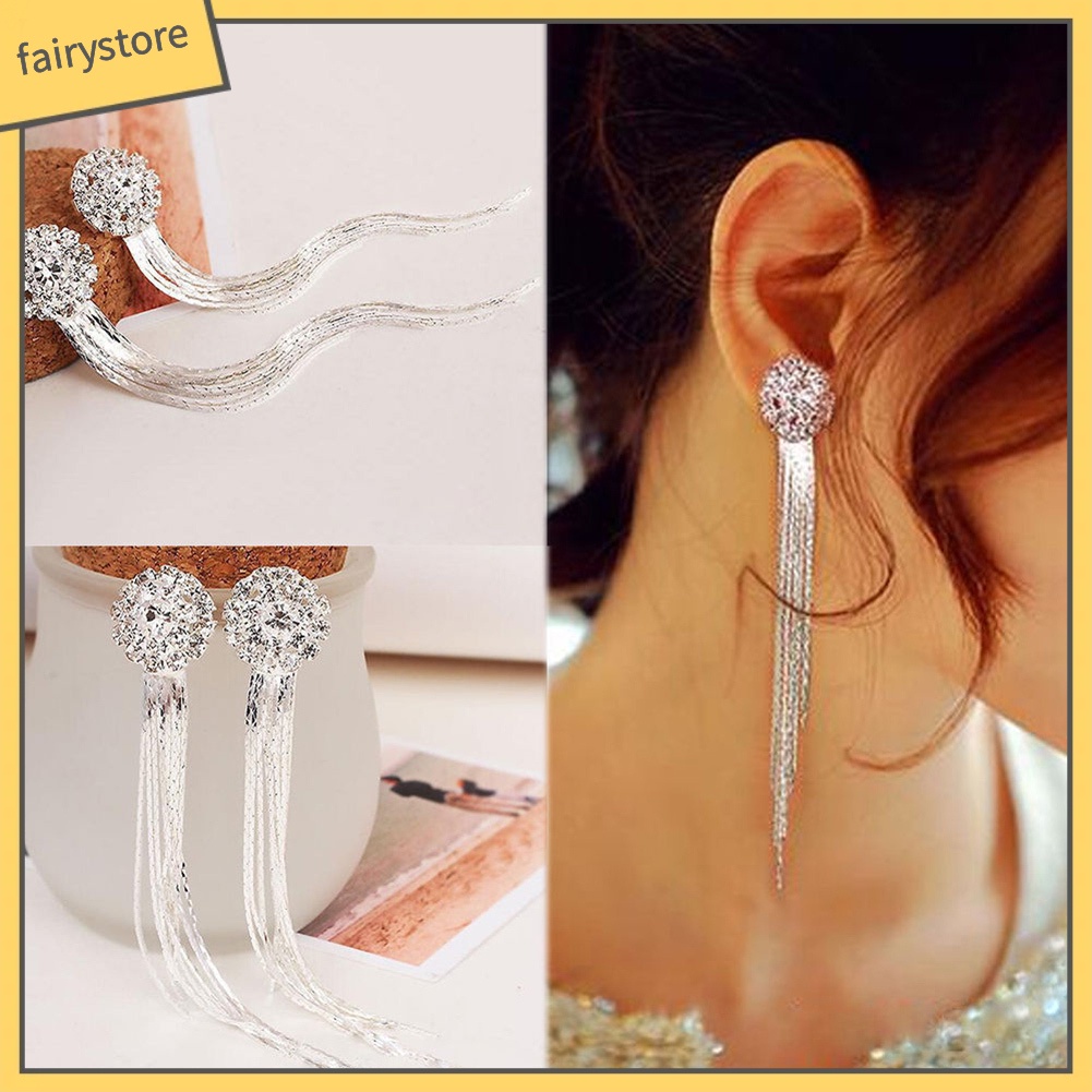 Bông Tai Dài Đính Đá Lấp Lánh Thời Trang Dành Cho Nữ