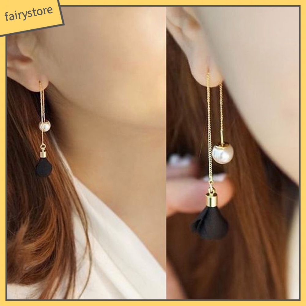 Khuyên Tai Chuỗi Dài Đính Hoa Ngọc Trai Nhân Tạo Thời Trang Cho Nữ