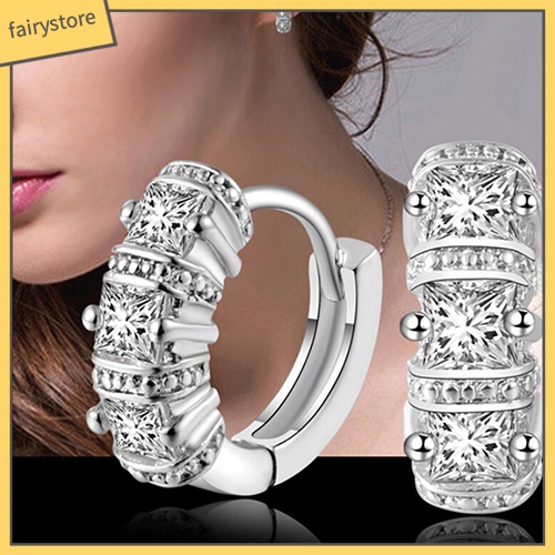 Khuyên Tai Tròn Mạ Bạc Đính Đá Lấp Lánh