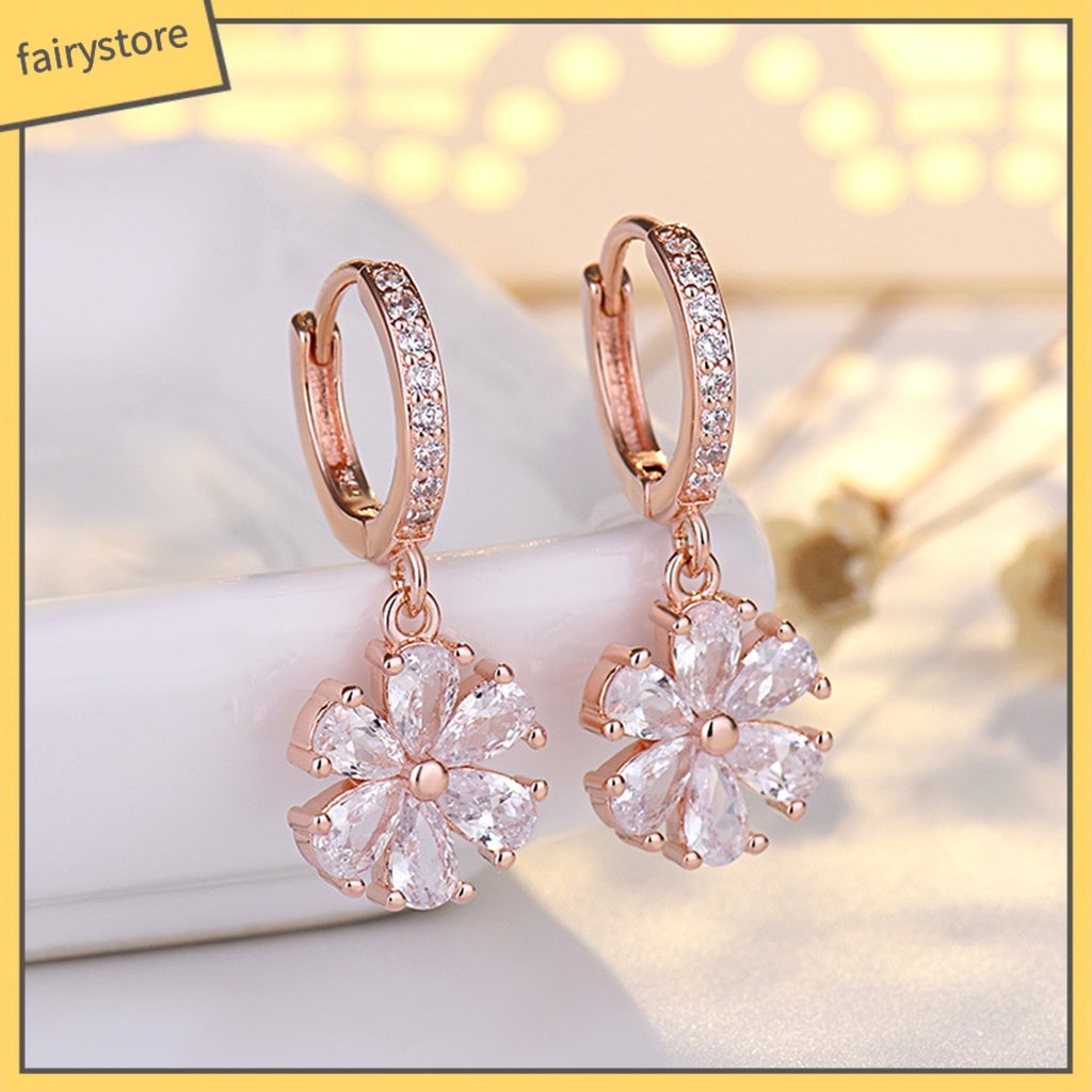 1 Đôi Bông Tai Dáng Dài Đính Đá Zircon Lấp Lánh Thời Trang Cho Nữ